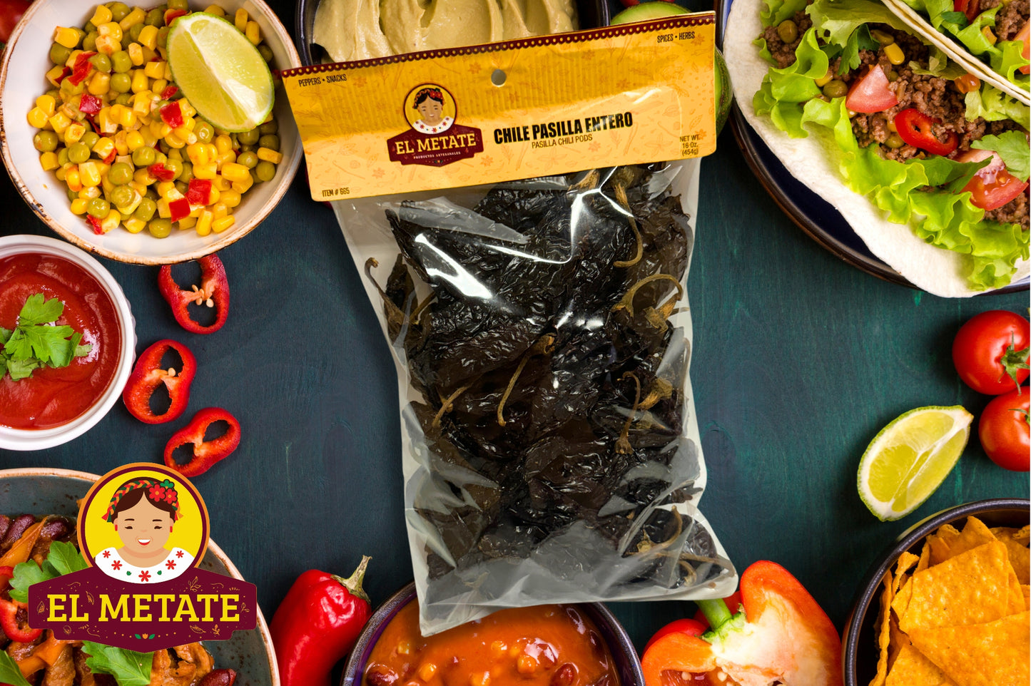 El Metate - Paquete de Chiles Secos - Guajillo, Costeño, Arbol, Pasilla, Puya, Mulato - 16oz cada bolsa (6LB Total)