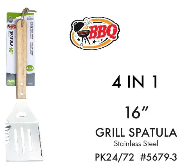 BBQ Spatula Fork w Wood Handle 16"